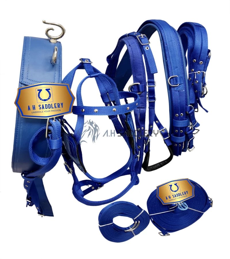 Premium Nylon Horse Driving Harness with Stainless Steel Fittings and Padding - Show and Training Equestrian Gear